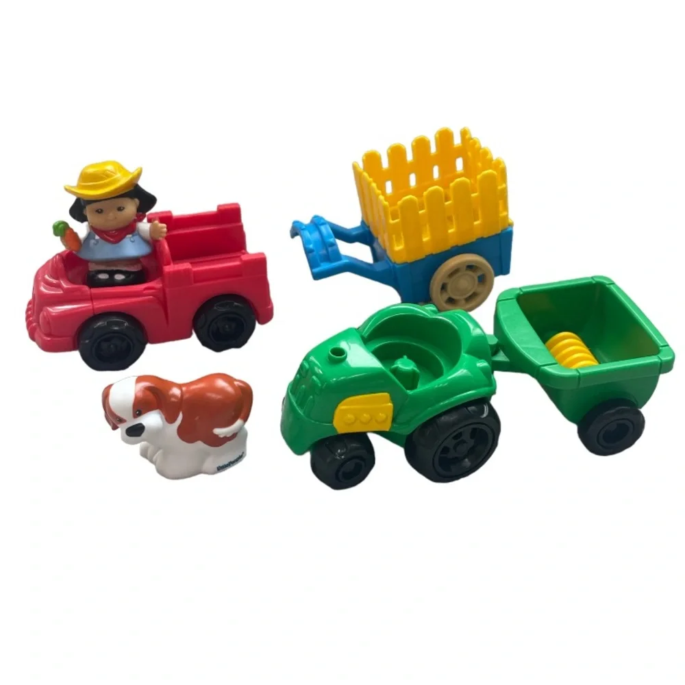 Fisher Price Little People Barn Farm Tractor Trucks Animals Pets Vintage Toy Set